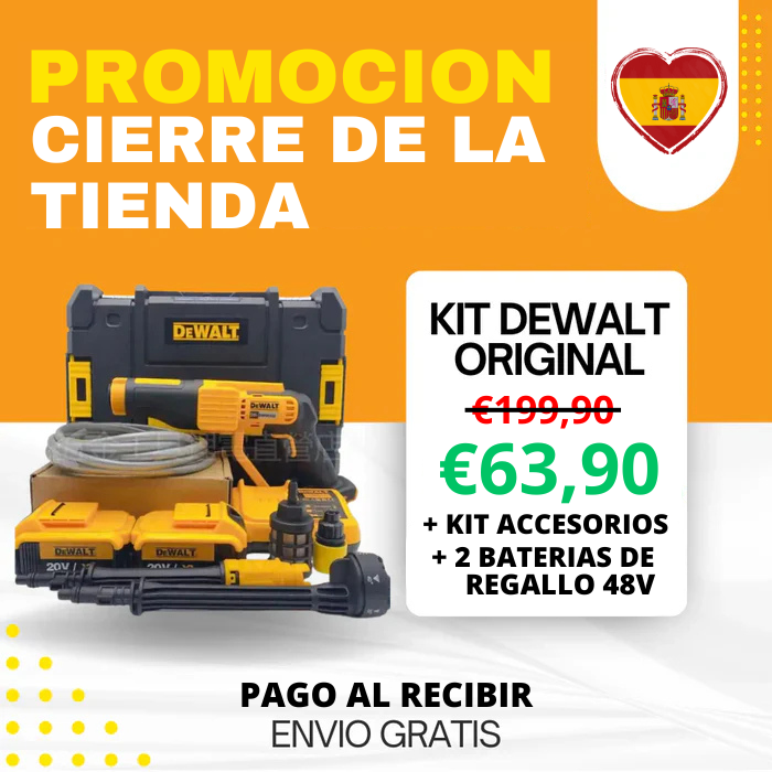 KIT DEWALT ORIGINAL: HIDROLAVADORA PORTATIL + KIT ACCESORIOS  + 2 BATERIAS DE REGALLO 48V - ENVIO GRÁTIS 24HR MRW
