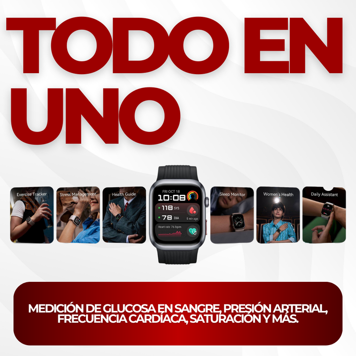 GLUCOWATCH HUAWEI - RELOJ INTELIGENTE MEDIDOR DE GLUCOSA EN SANGRE + PELÍCULA DE VIDRIO PROTECTORA (GRATIS)
