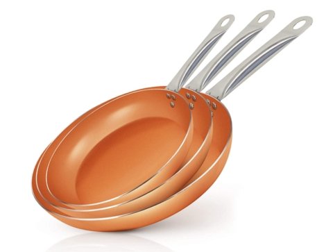 SET 3 SARTENES ANTIADHERENTES DE COBRE + 2 TAPAS DE CRISTAL 🎁